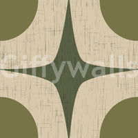 Olive Green Mid Century Starburst Wallpaper Vintage Geometric Wallpaper⁠