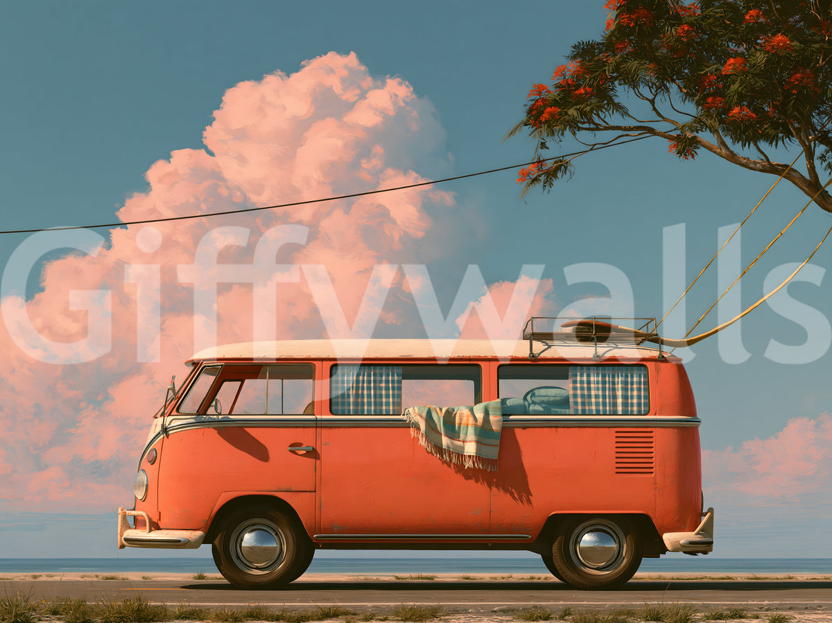 Vintage Coastal Camper Van Escape Wall Mural