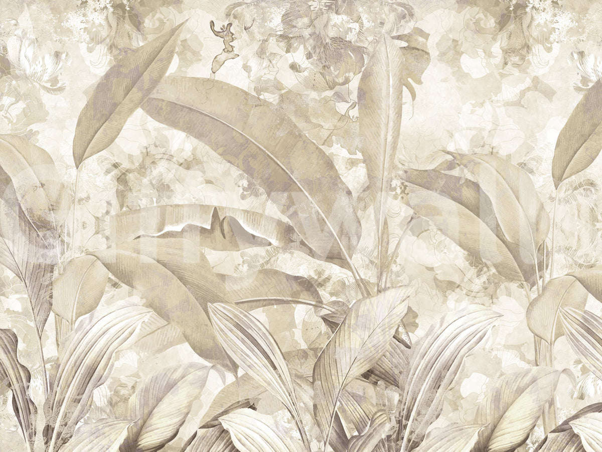 Warm Sand Beige Tropical Botanical Leaf Wall Mural Wall Mural