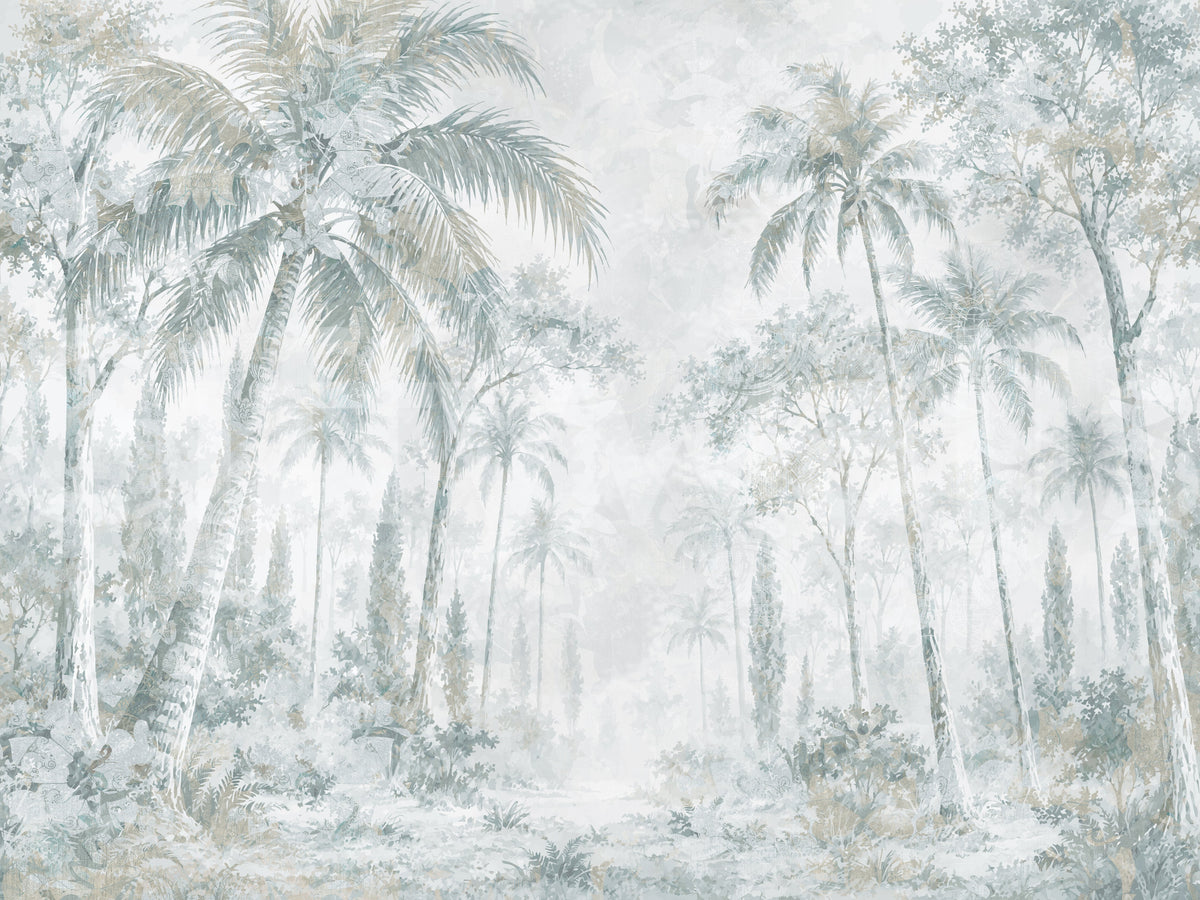 Misty Blue Jungle Path Wall Mural