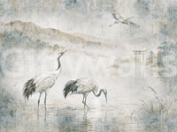 Serene Japanese Landscape & Crane Mural Wall Mural