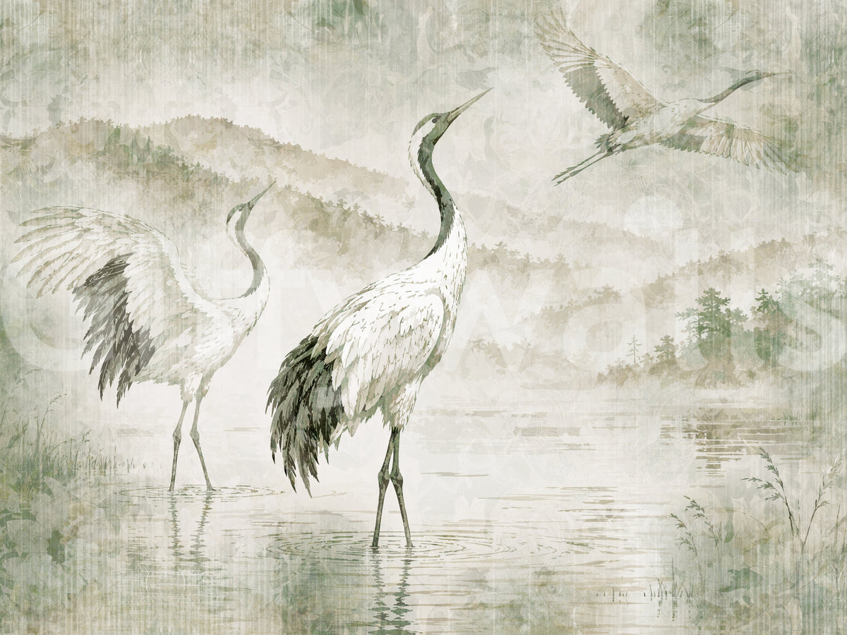 Nature's Fusion Japanese Cranes Mural Wall Mural