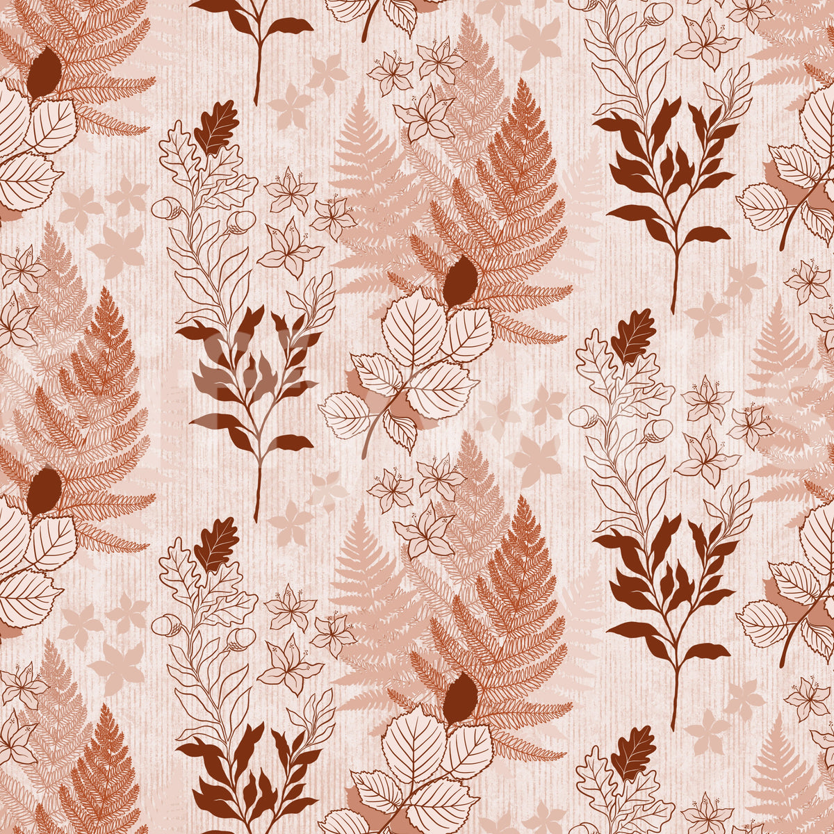Alpine Botanical Silhouettes - Rusty Red Wallpaper⁠