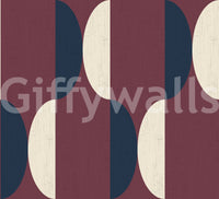 Mid Century Oval Wallpaper Burgundy Navy Wallpaper⁠