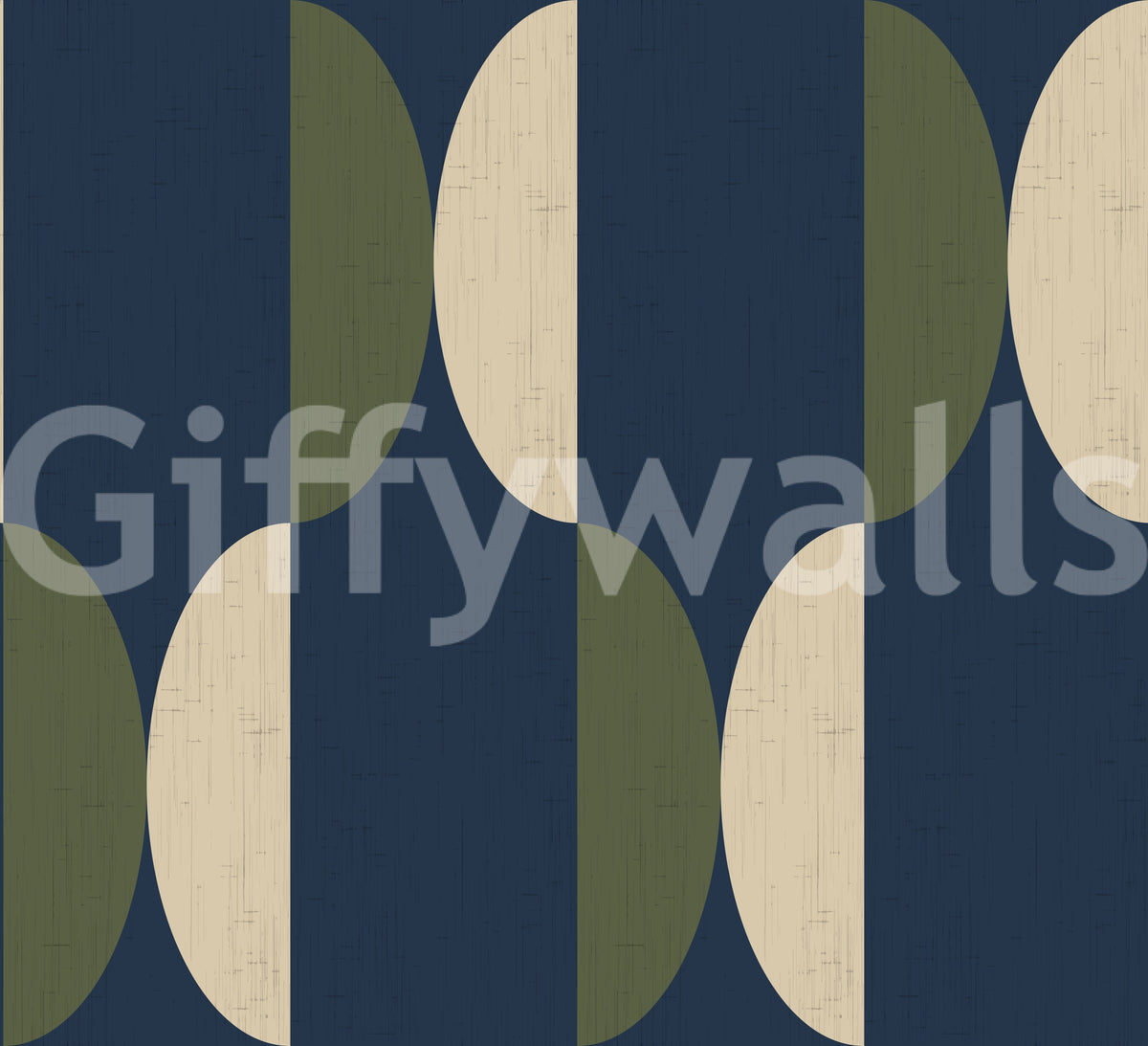 Mid Century Oval Wallpaper Navy Olive Wallpaper⁠