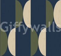 Mid Century Oval Wallpaper Navy Olive Wallpaper⁠