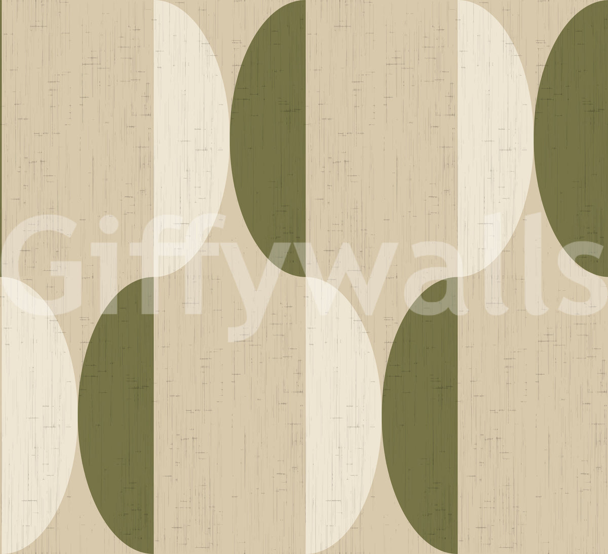 Mid Century Oval Wallpaper Cream Olive Wallpaper⁠