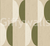 Mid Century Oval Wallpaper Cream Olive Wallpaper⁠