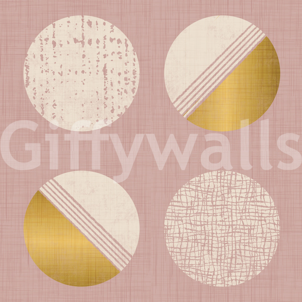Blush Pink Mustard Circles Wallpaper Mid Century Wallpaper⁠