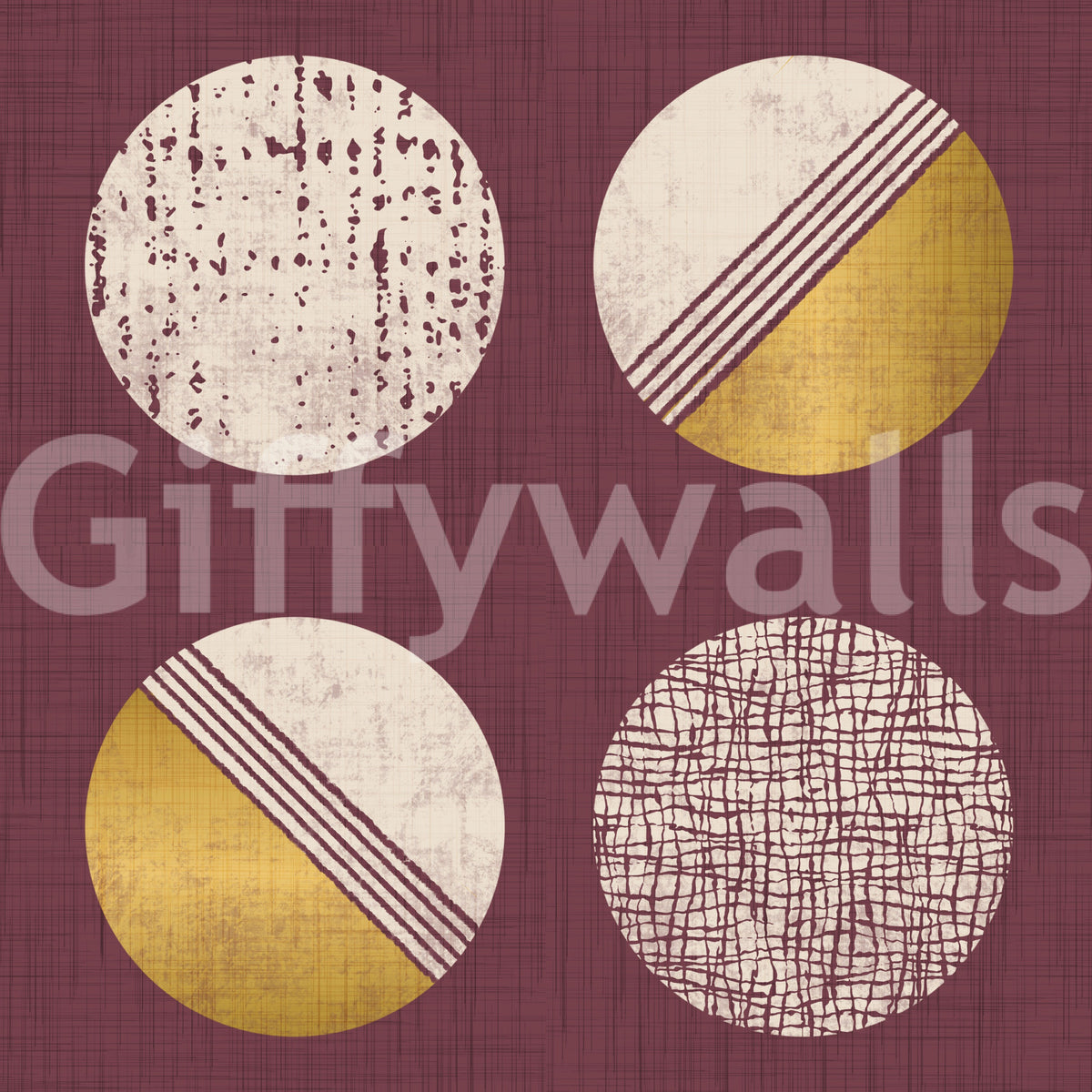 Burgundy Mustard Circles Wallpaper Mid Century Wallpaper⁠