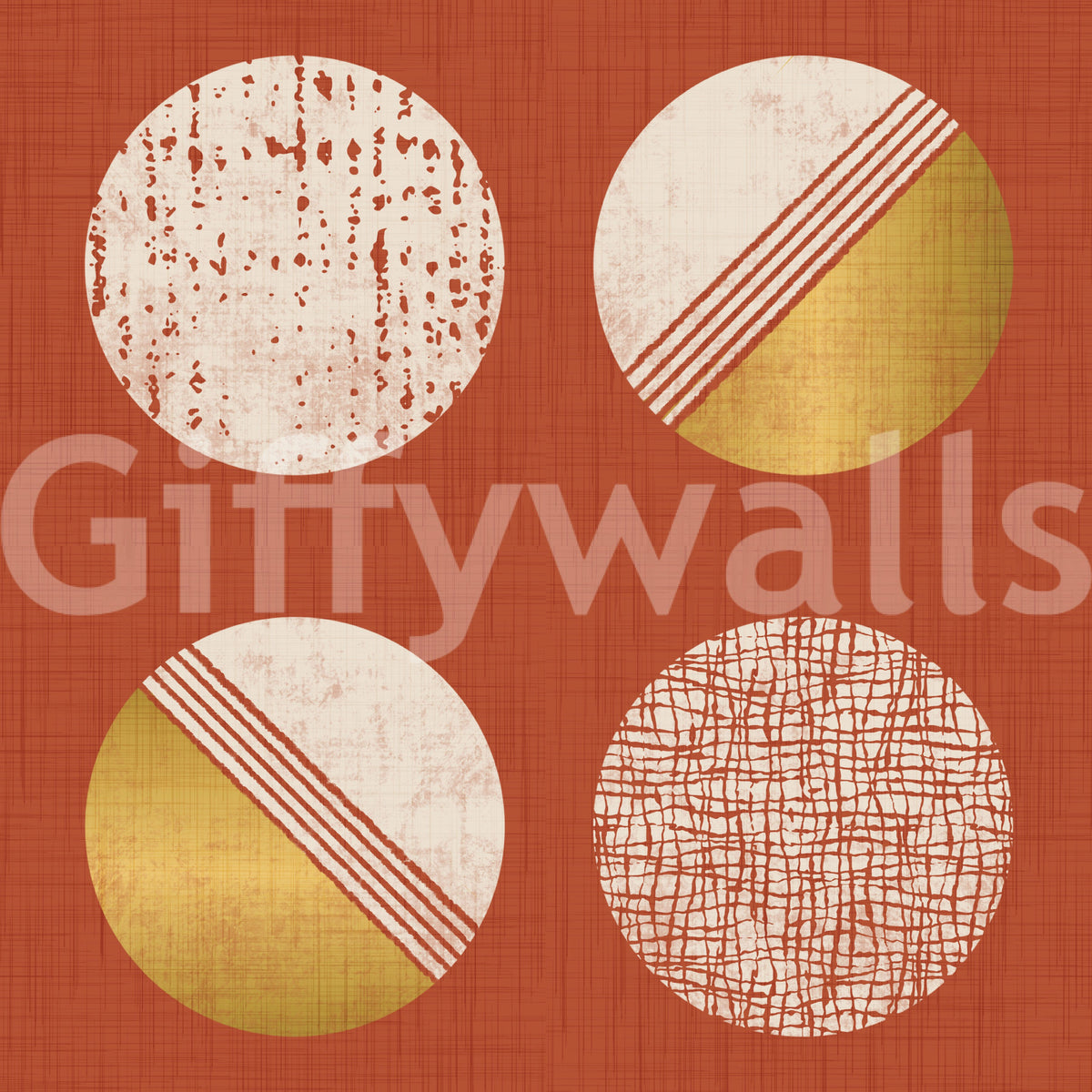 Rust Red Mustard Circles Wallpaper Mid Century Wallpaper⁠