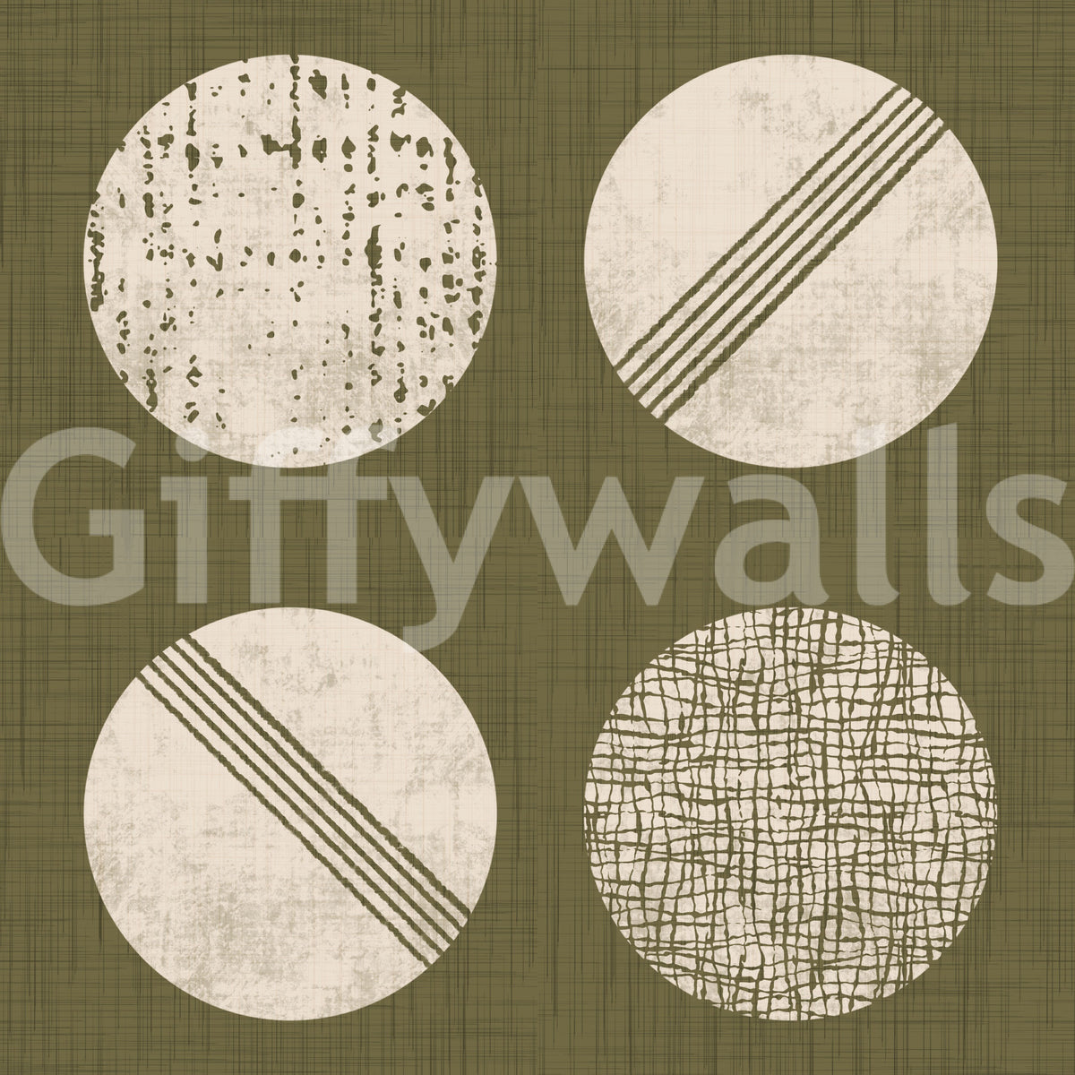 Olive Green Cream Circles Wallpaper Mid Century Wallpaper⁠