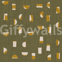 Olive Green Abstract Shapes Wallpaper Mid Century Wallpaper⁠