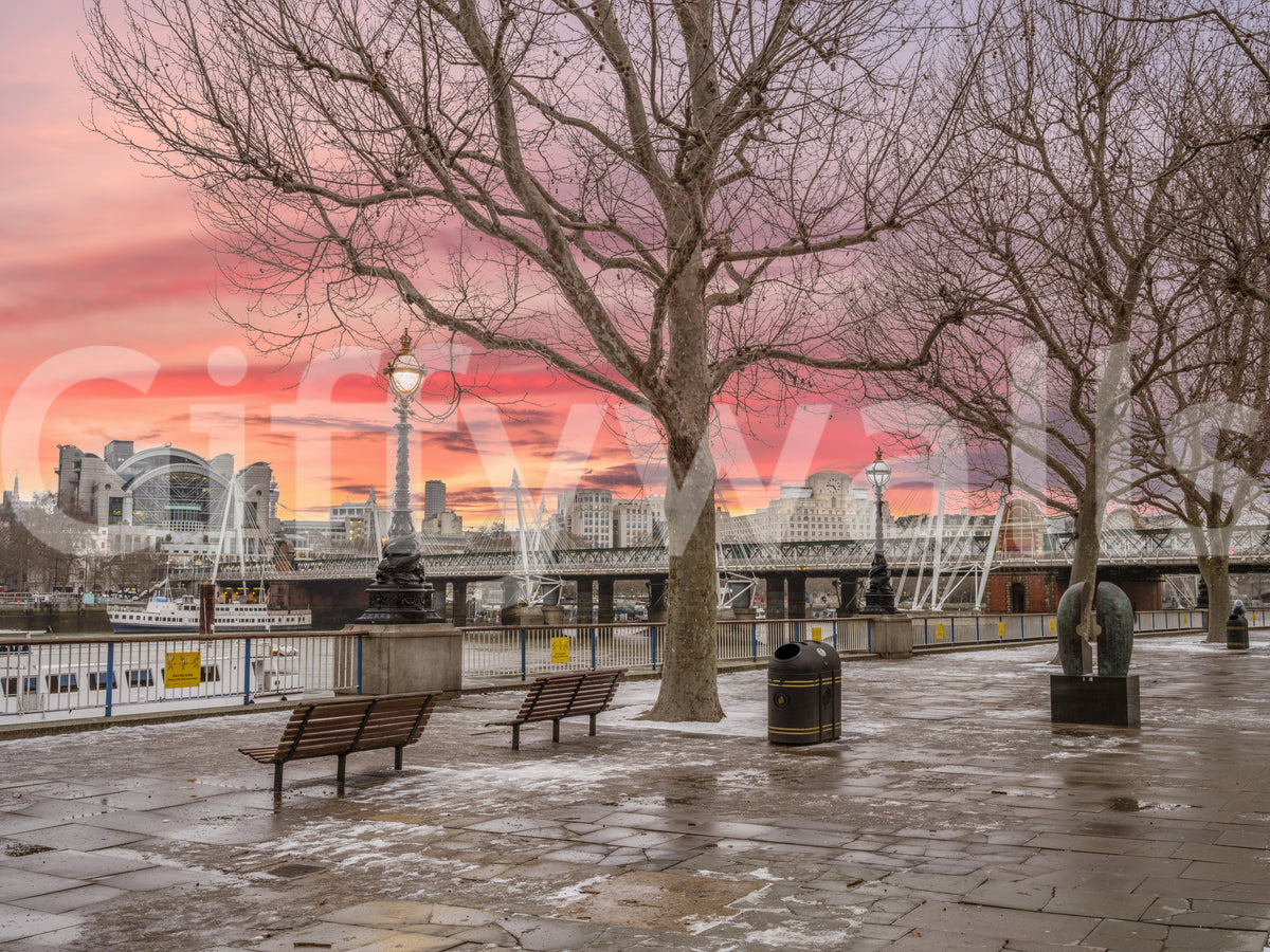 Fiery Dusk Over London Embankment Wall Mural