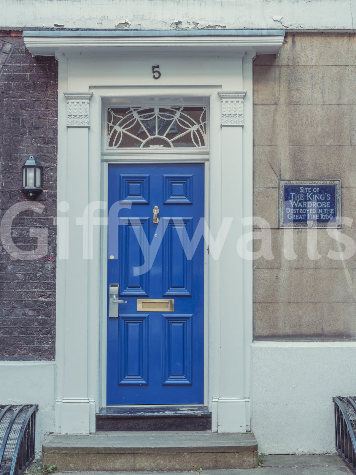 Traditional Blue Door and Brick Architecture Wall Mural