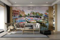 A close-up of the delicate buildings and water reflections.

