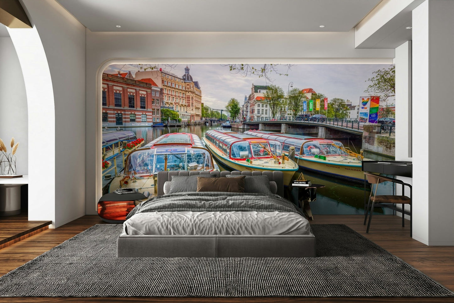 The wall art combines a historical theme with a serene feel.

