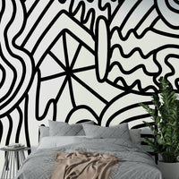 Contemporary wall mural featuring flowing wave patterns

