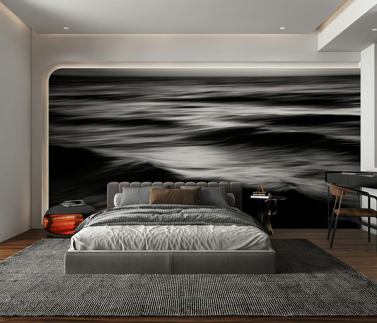 A contemplative wave texture wallpaper mural for a feature wall.


