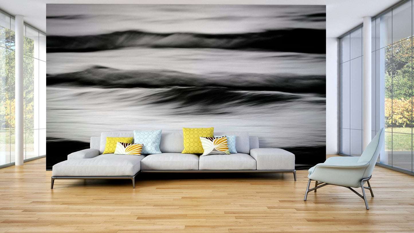A graceful subtle pattern wall mural in cool, natural tones.

