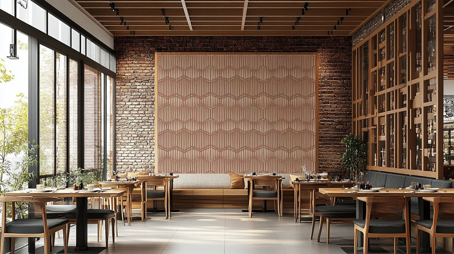 The mural extends across the entire wall, creating a clean backdrop.

