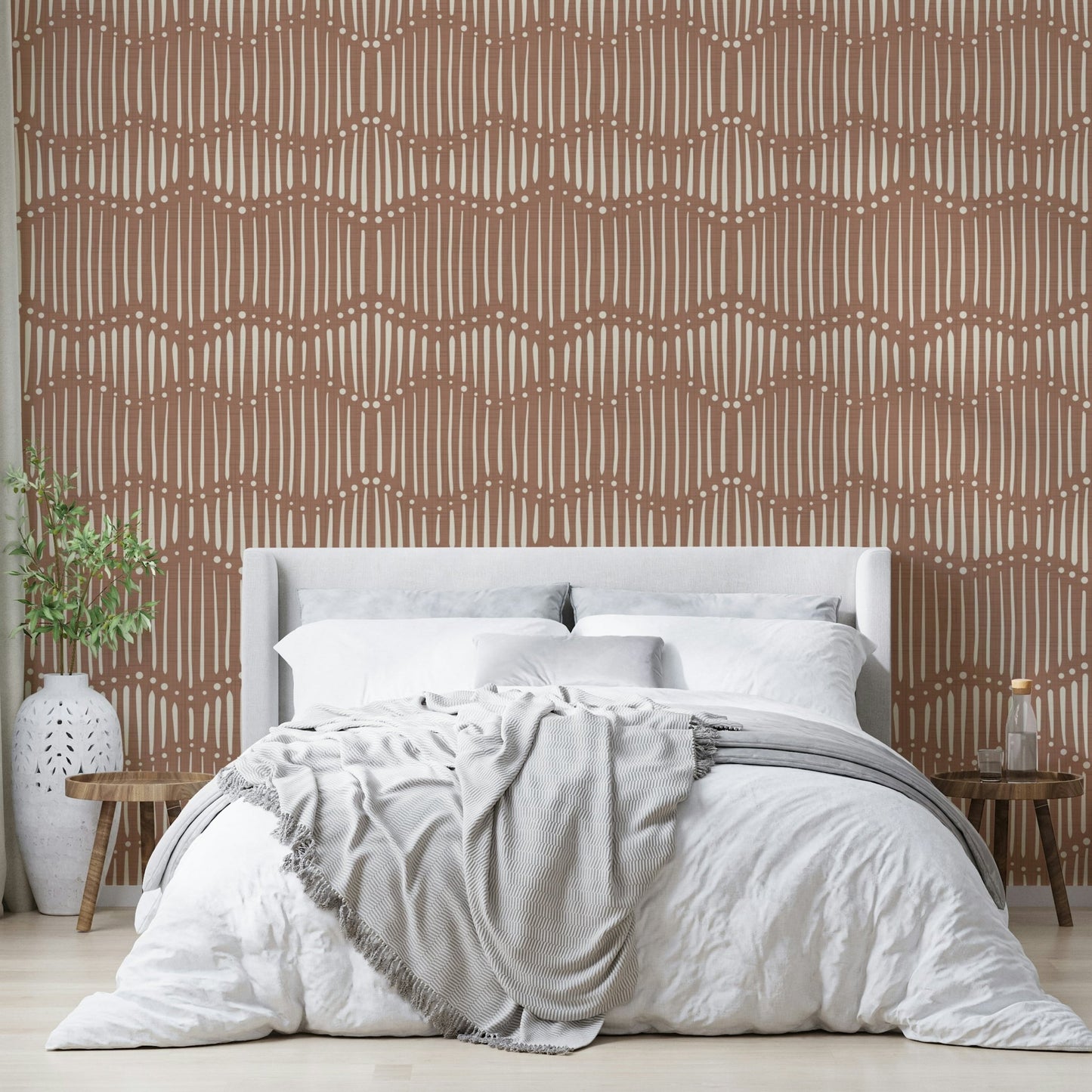 The room's lighting highlights the serene, quiet feel of the mural.

