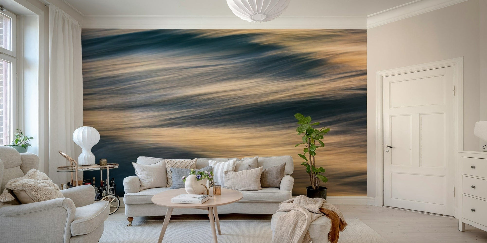 A contemplative wave texture wallpaper mural for a feature wall.

