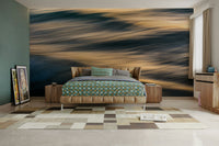 An artistic coastal scene mural on minimalist wallpaper.


