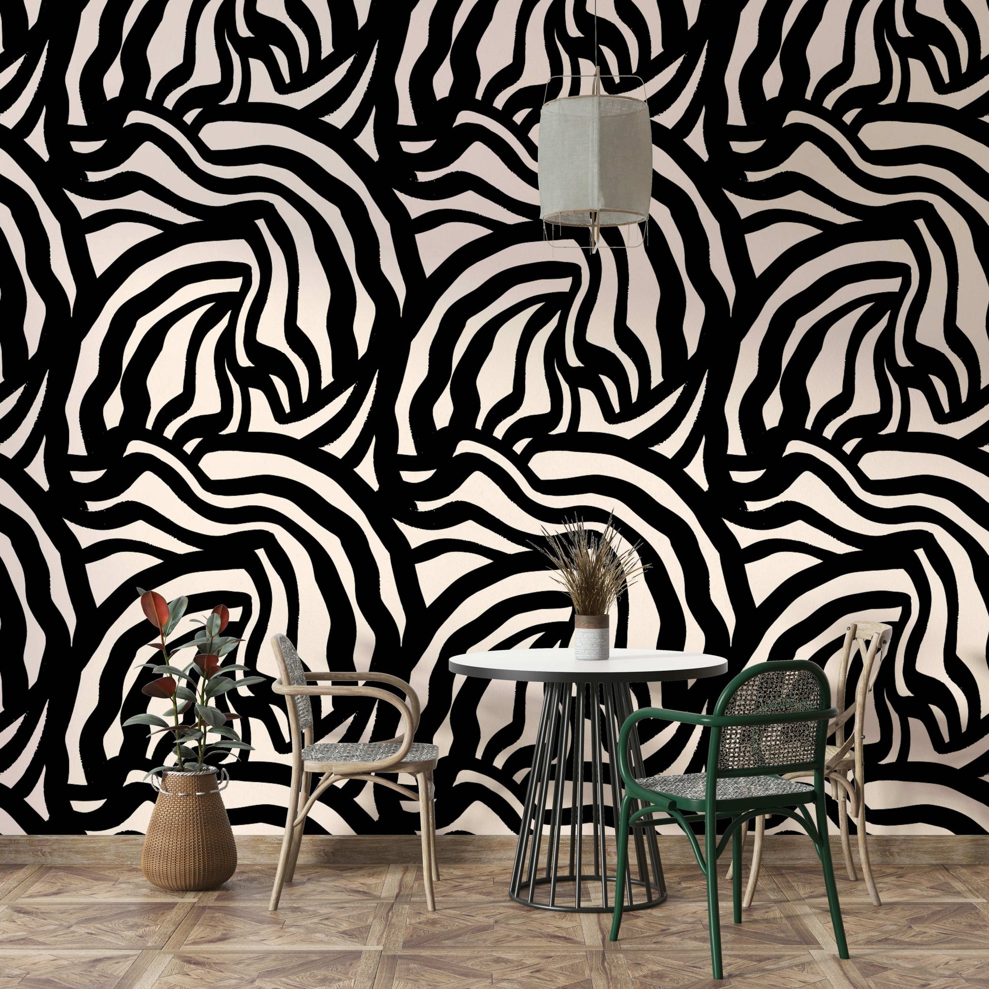 The mural is created for an entire wall, providing a unique backdrop.
