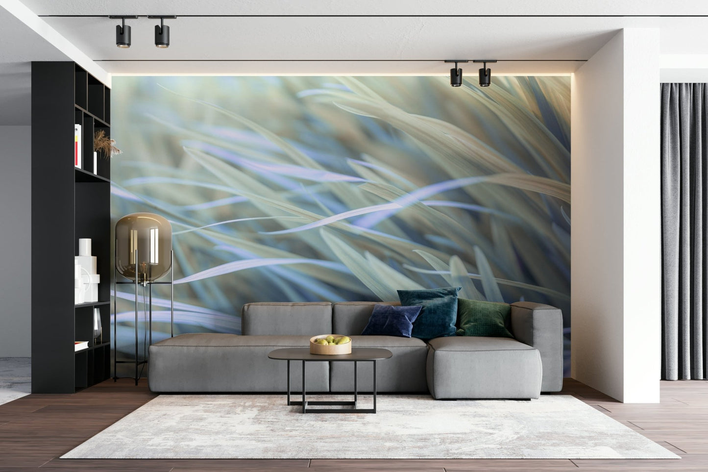 Wavy grass wall mural with soft, flowing blades

