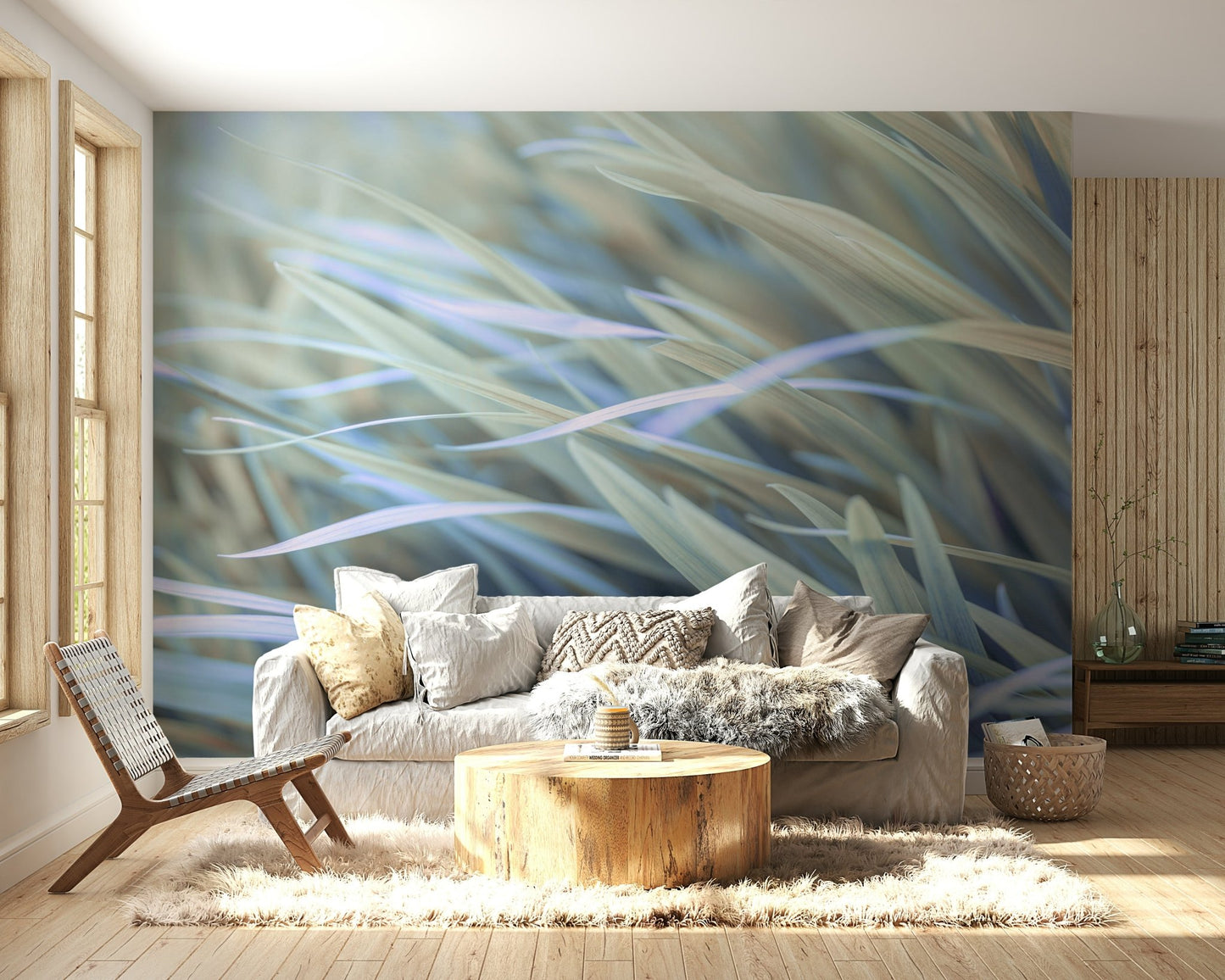 Serene wavy grass wall mural for a tranquil room

