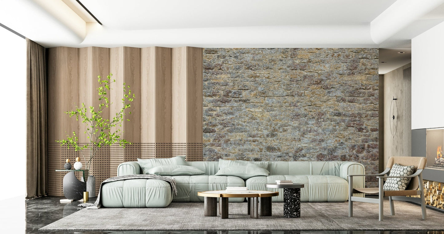 Vintage Weathered Stone Brick mural, rustic home wall decor.