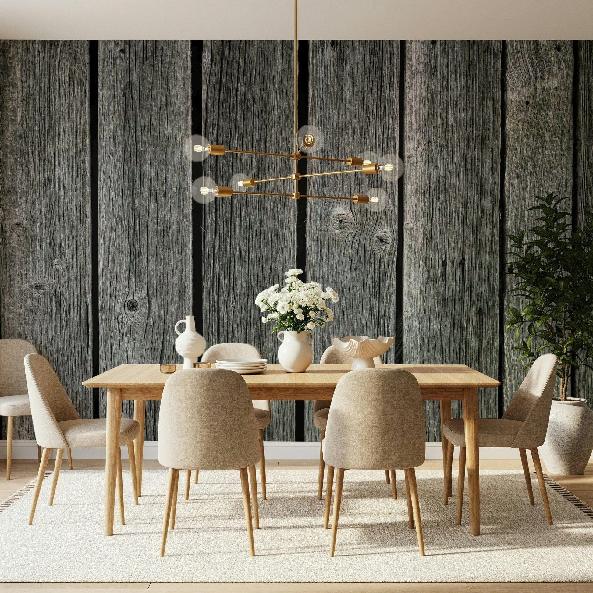Close-up Weathered Wood Panel mural, splintered edges, cabin aesthetic wallpaper.