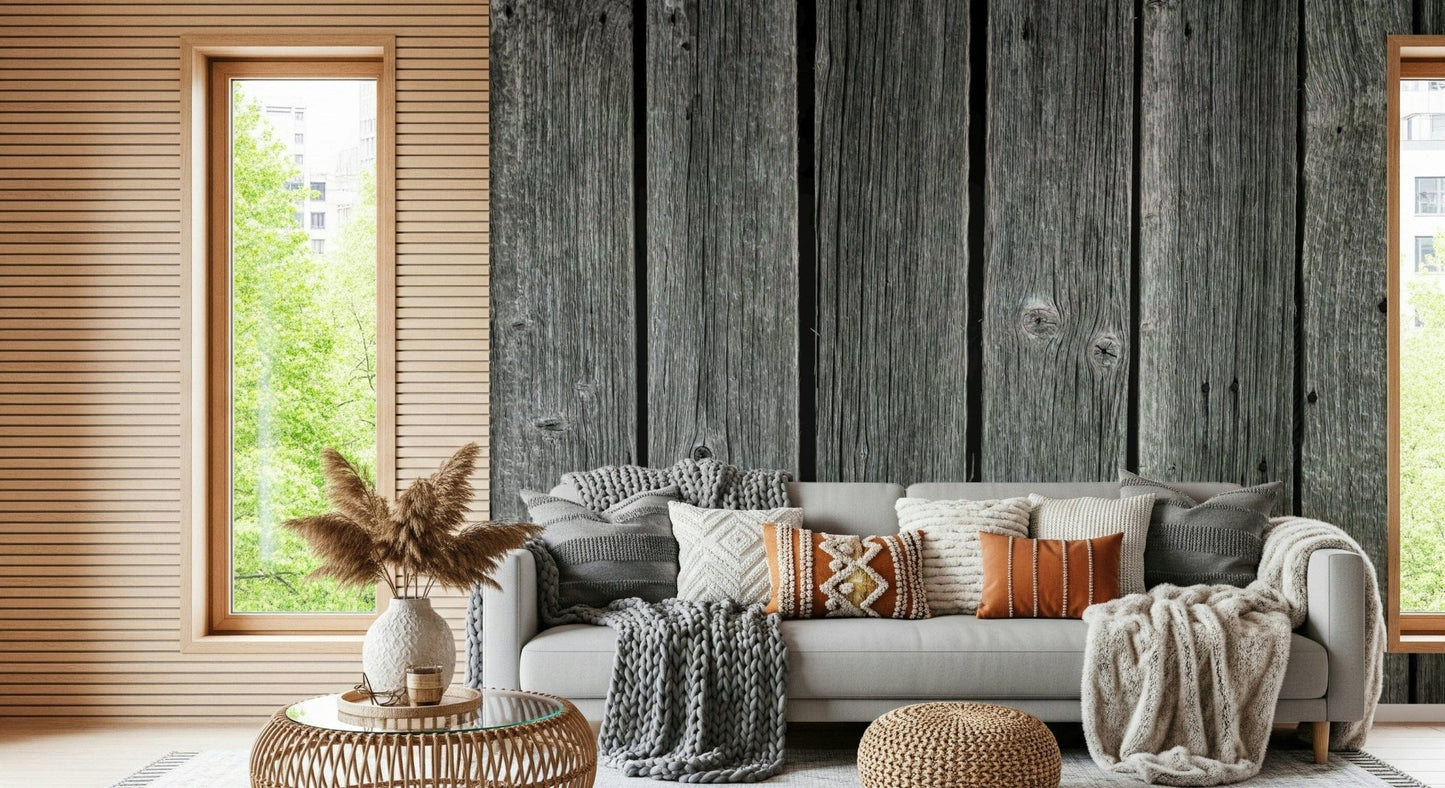 Rough timber wallpaper, dark lines, imitation wood panel wall mural.