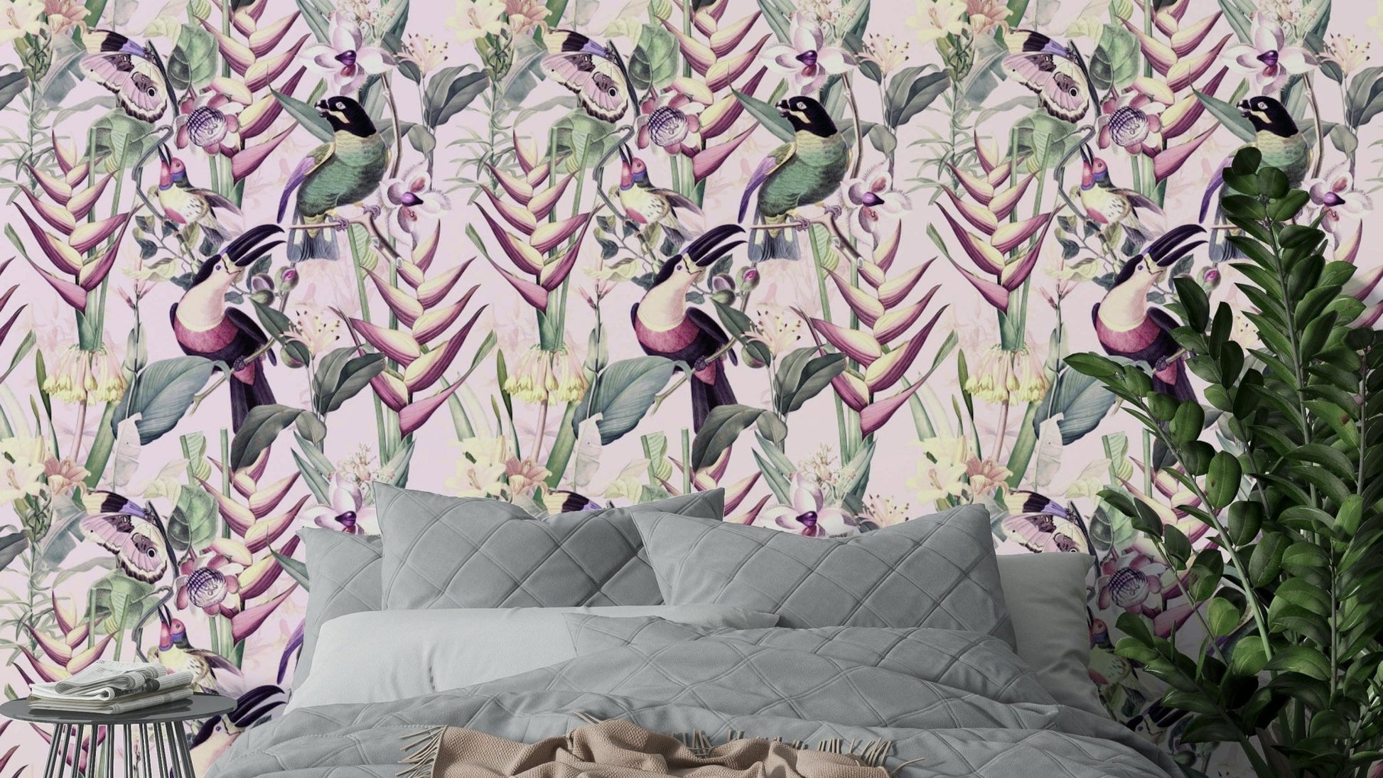 Welcome Jungle Wallpaper with tropical foliage

