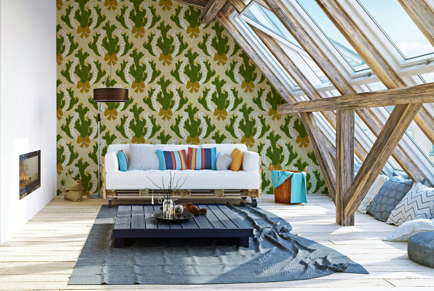 Western ranch-style wallpaper with cowboy elements

