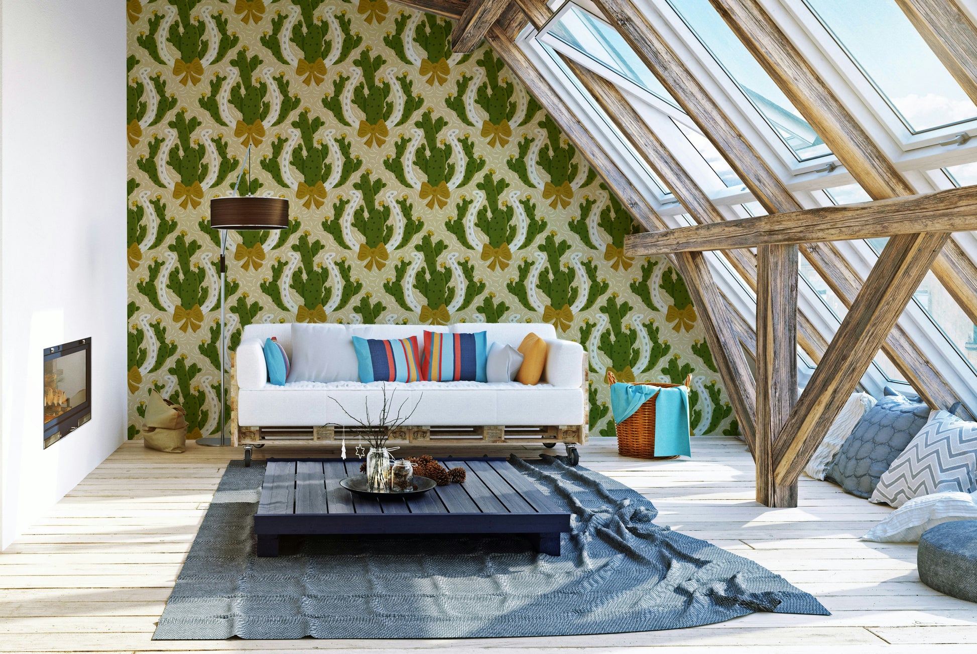 Western ranch-style wallpaper with cowboy elements

