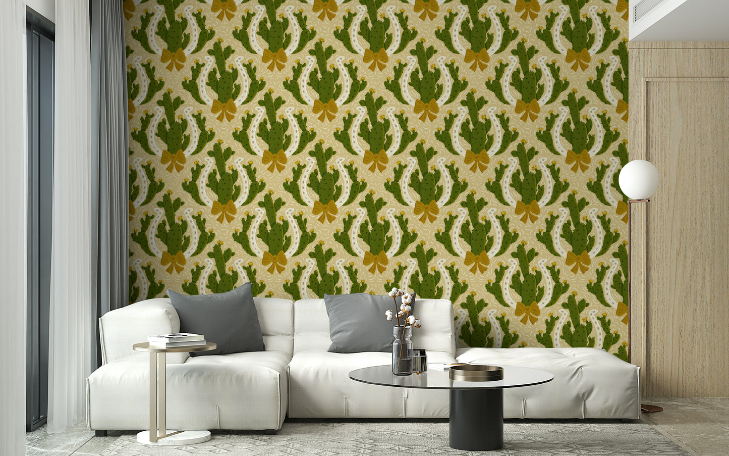 Wild West wallpaper with horseshoes and desert plants

