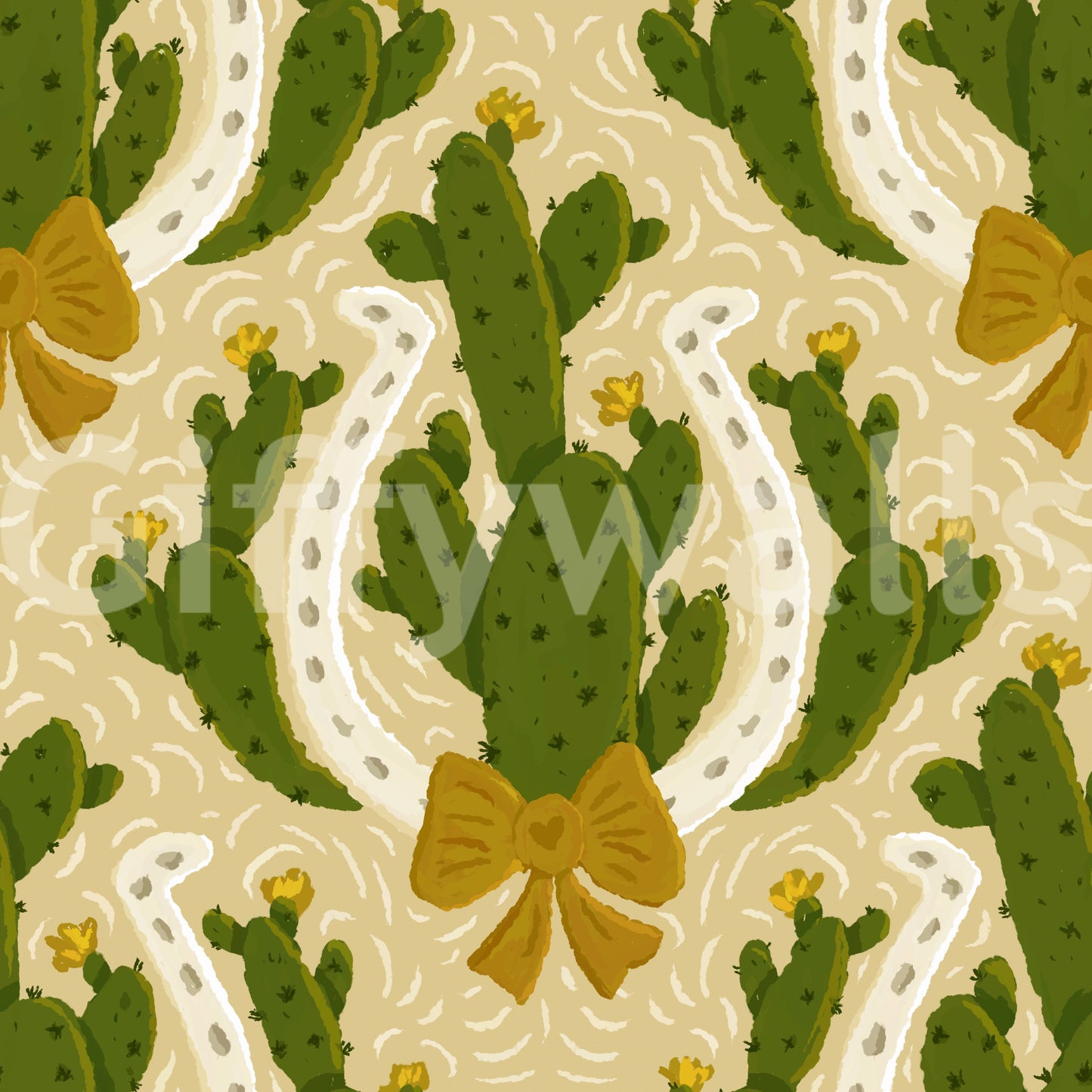 Western American - Horseshoe and Cactus Wallpaper⁠