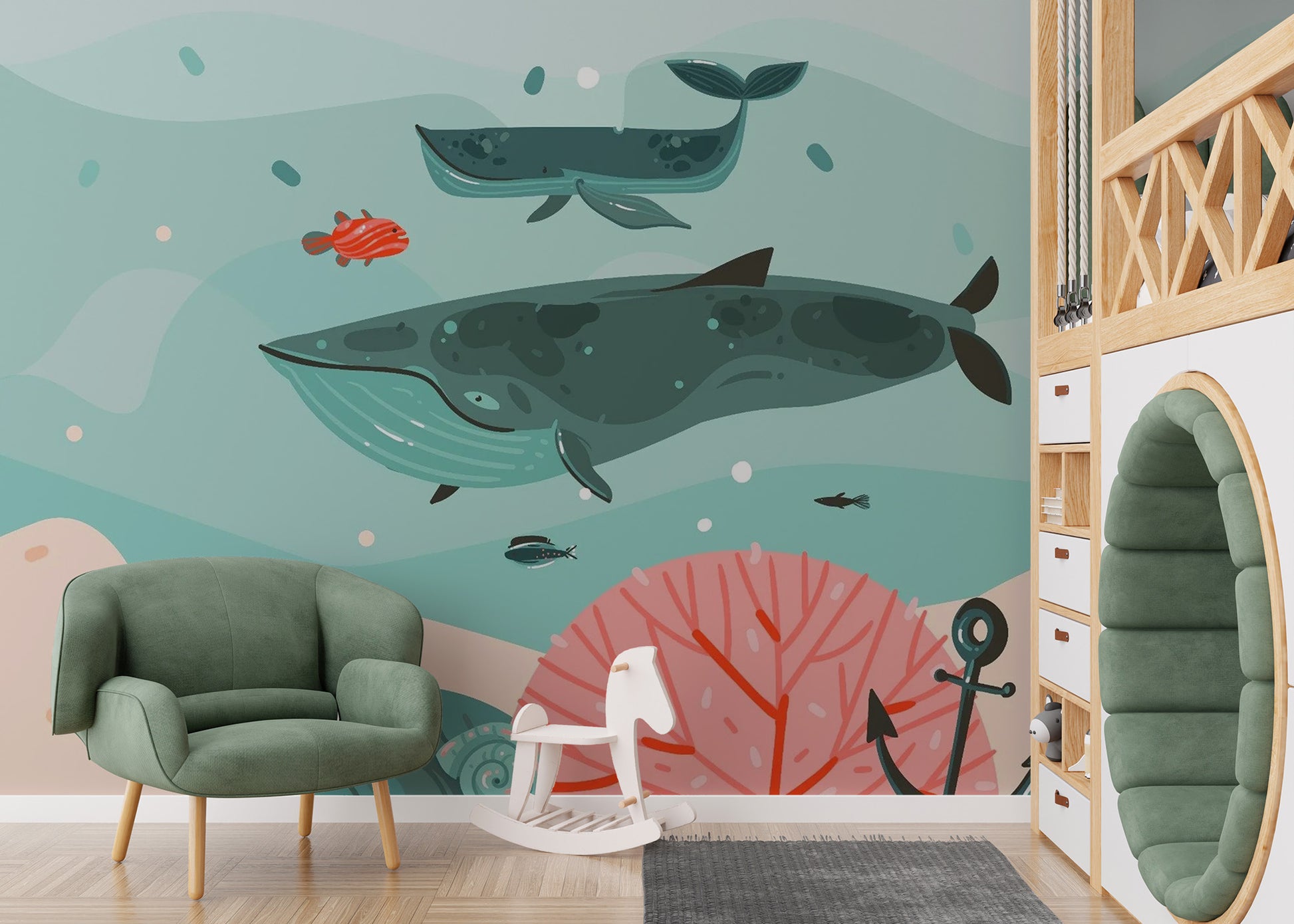 Educational ocean scene wallpaper featuring whales.