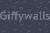 Deep blue whale illustration on a durable vinyl mural for high-traffic areas.