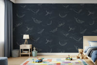 Blue and white ocean mural for a master bedroom accent wall.
