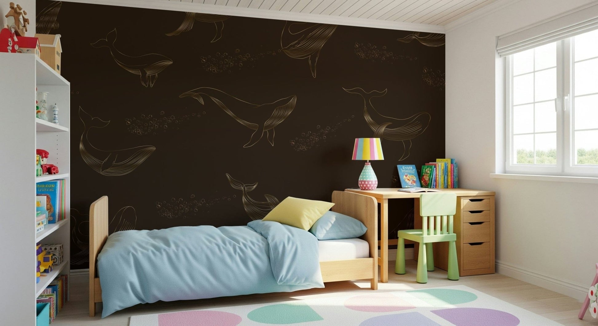 Nautical wall decor featuring marine life in soft blue.