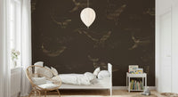 Ocean themed wallpaper in a calm master suite area.