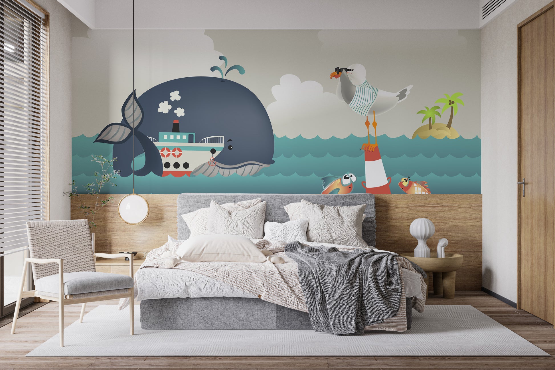 Whale & Steamer Kids Wallpaper Mural - Giffywalls