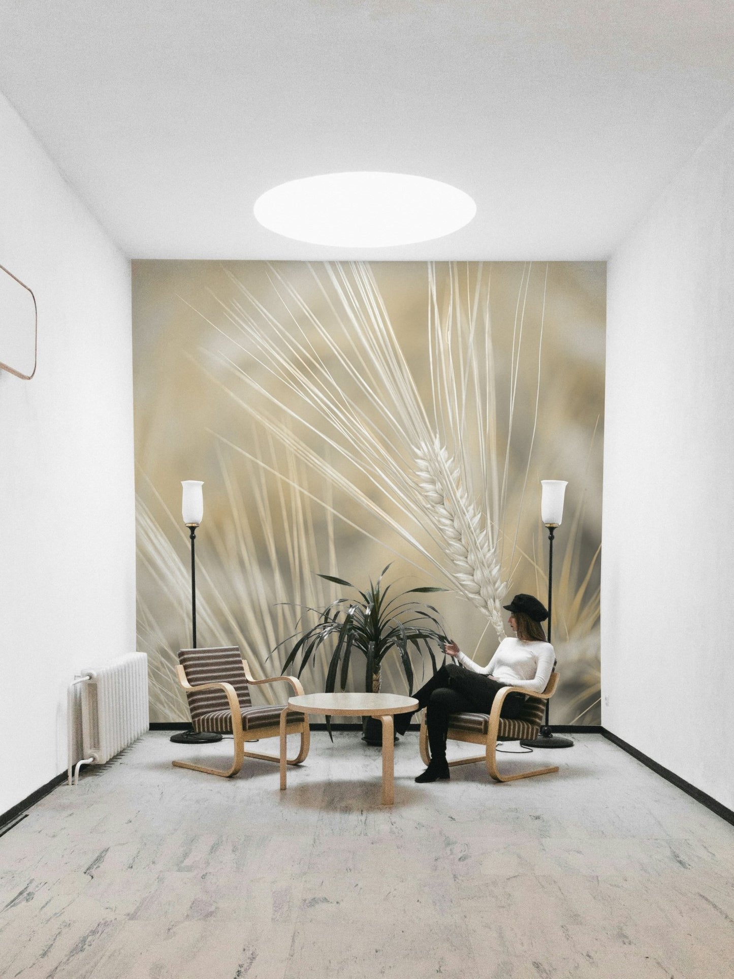 Simple wheat stalks wallpaper for relaxed interiors

