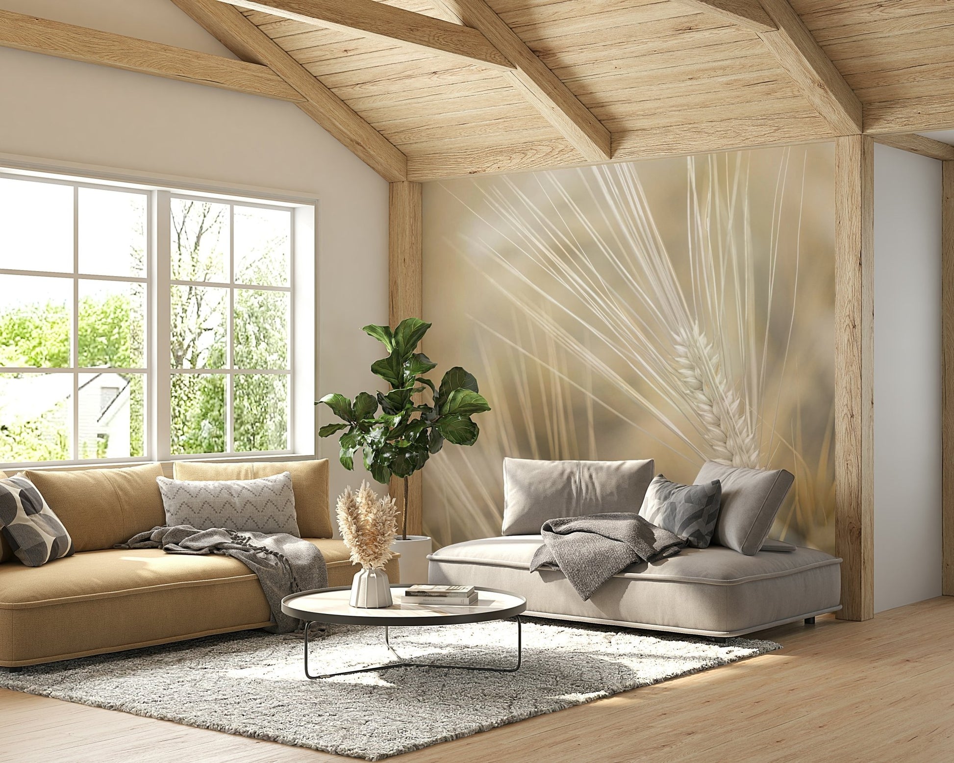 Soft wheat stalks in neutral tones for wall mural design


