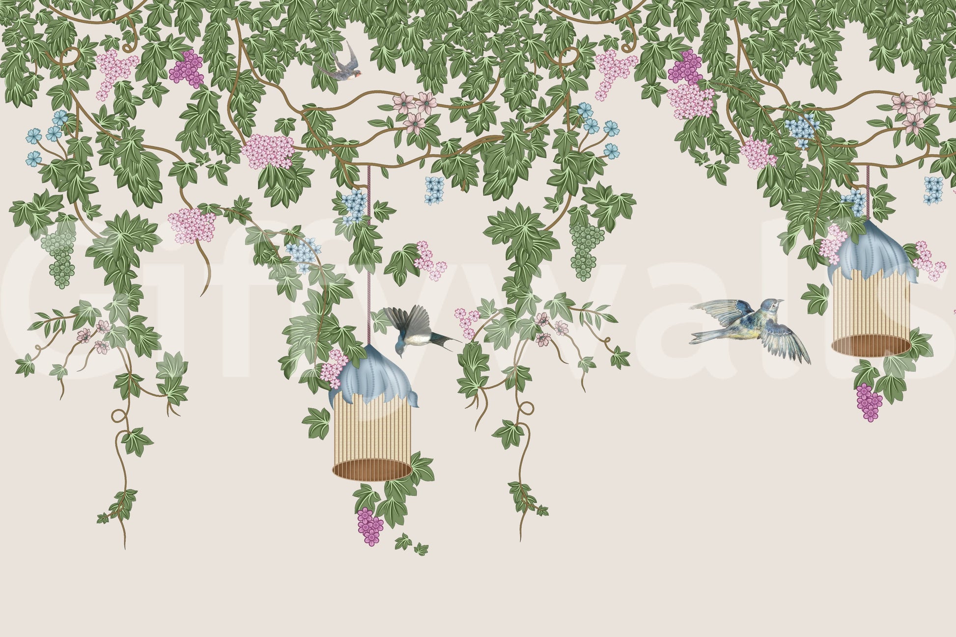 The style is a soft-focus illustration or a painterly design.

