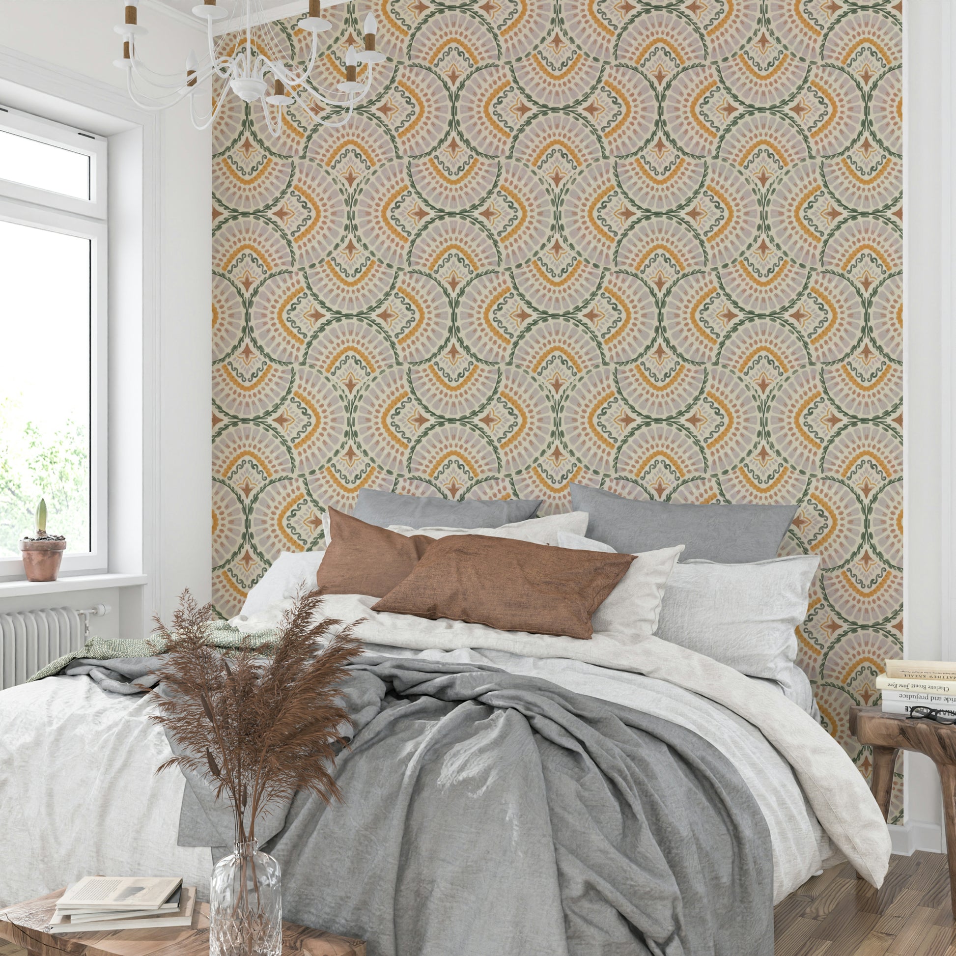 Delicate whimsical fan wallpaper with vintage charm

