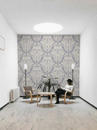 Whimsical tapestry wallpaper with bright, cheerful flowers

